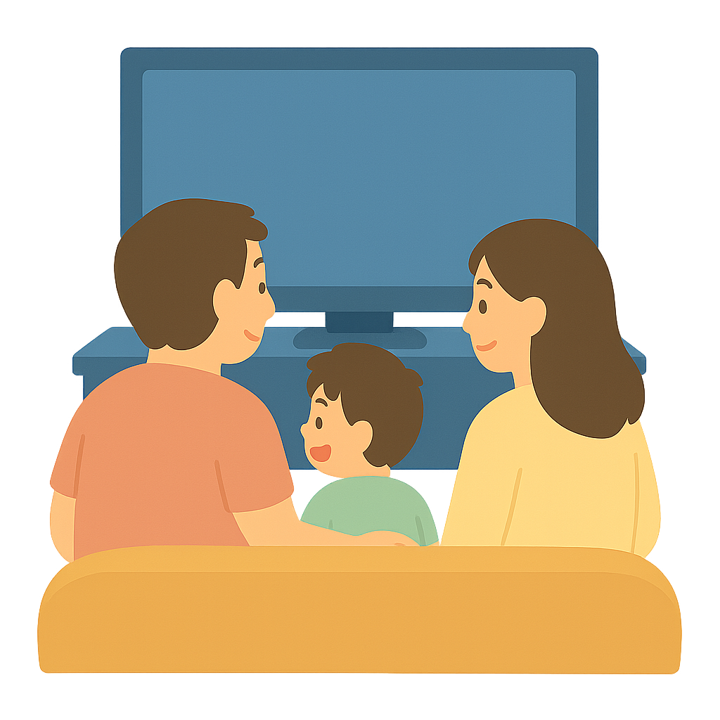 가족이 함꼐 TV보는 모습