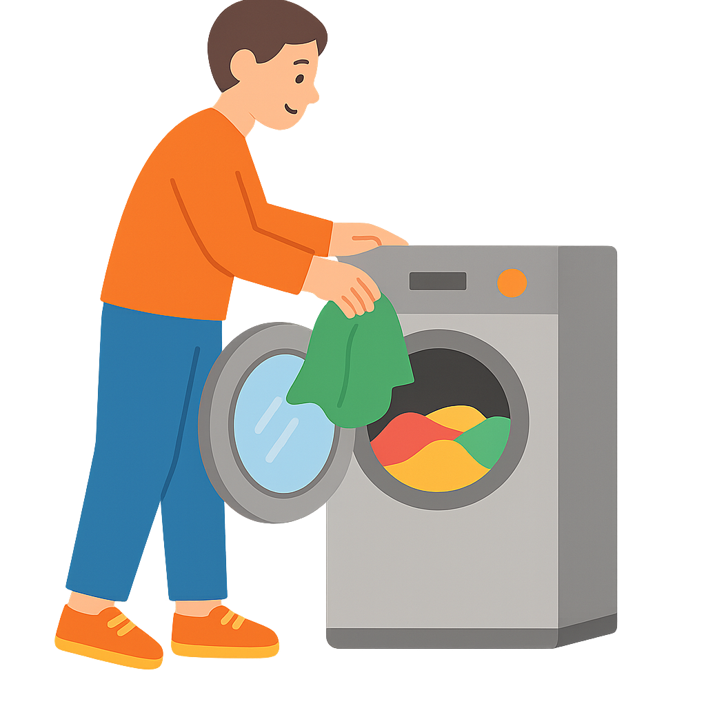 건조기에 옷말리는 장면