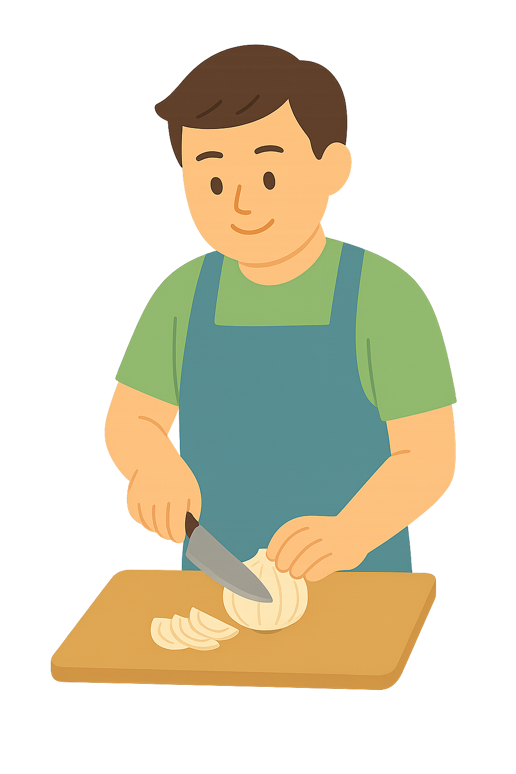 도마에서 양파썰고있는 모습