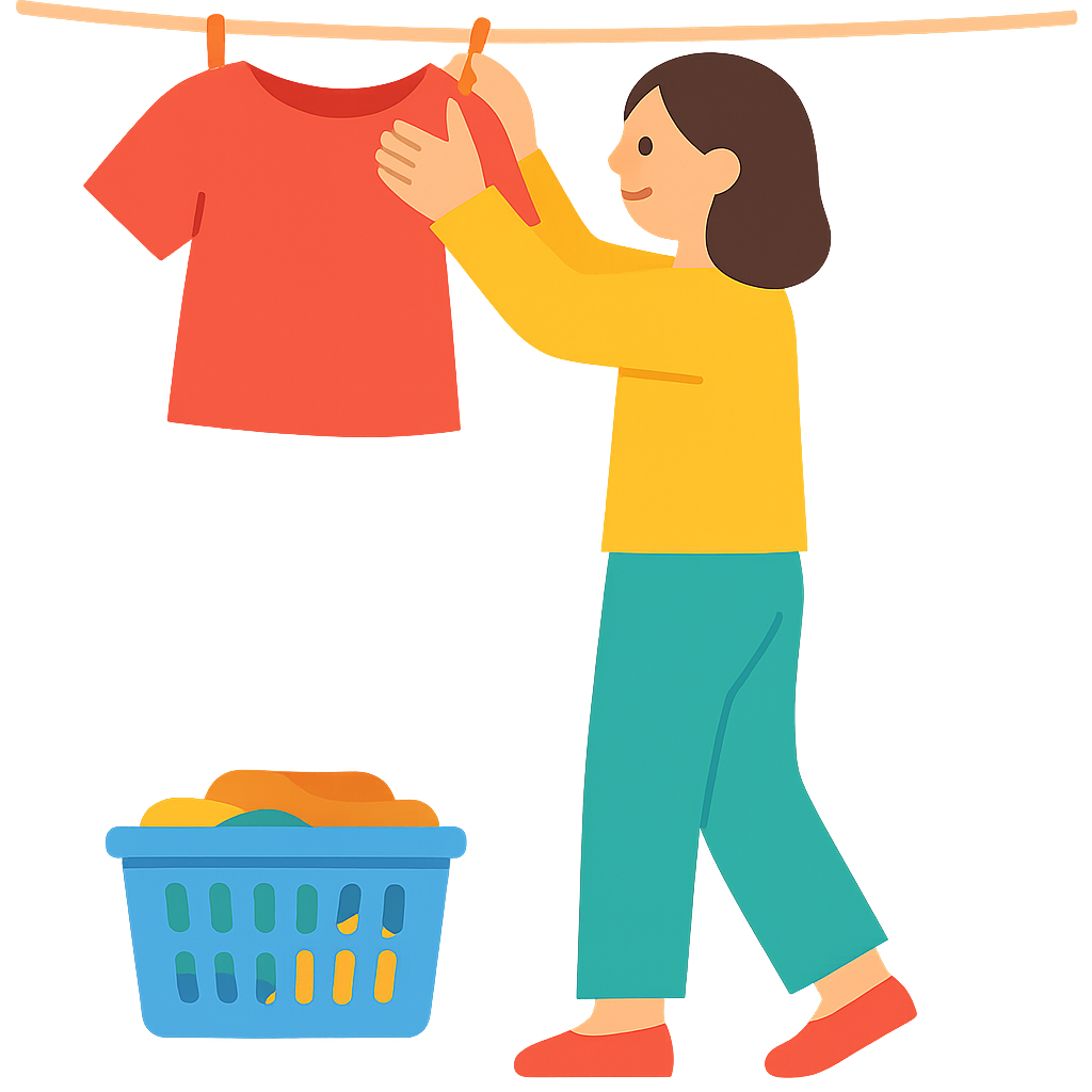 빨래줄에 옷 널고있는 모습