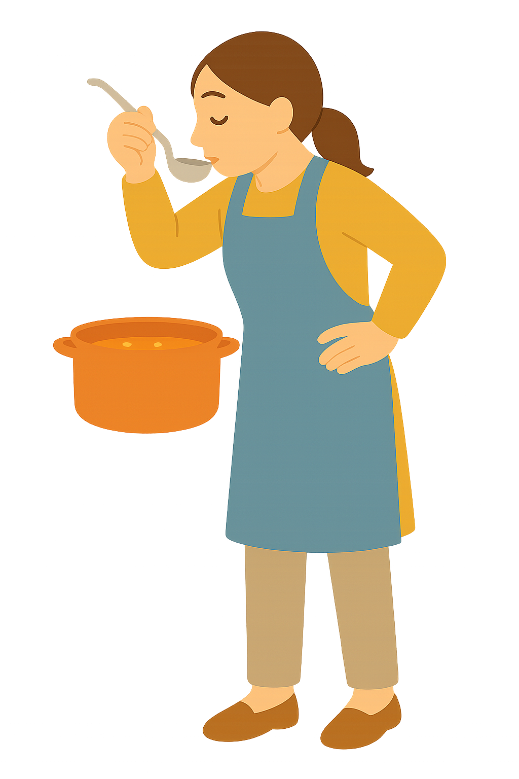 수프를 맛보는 모습