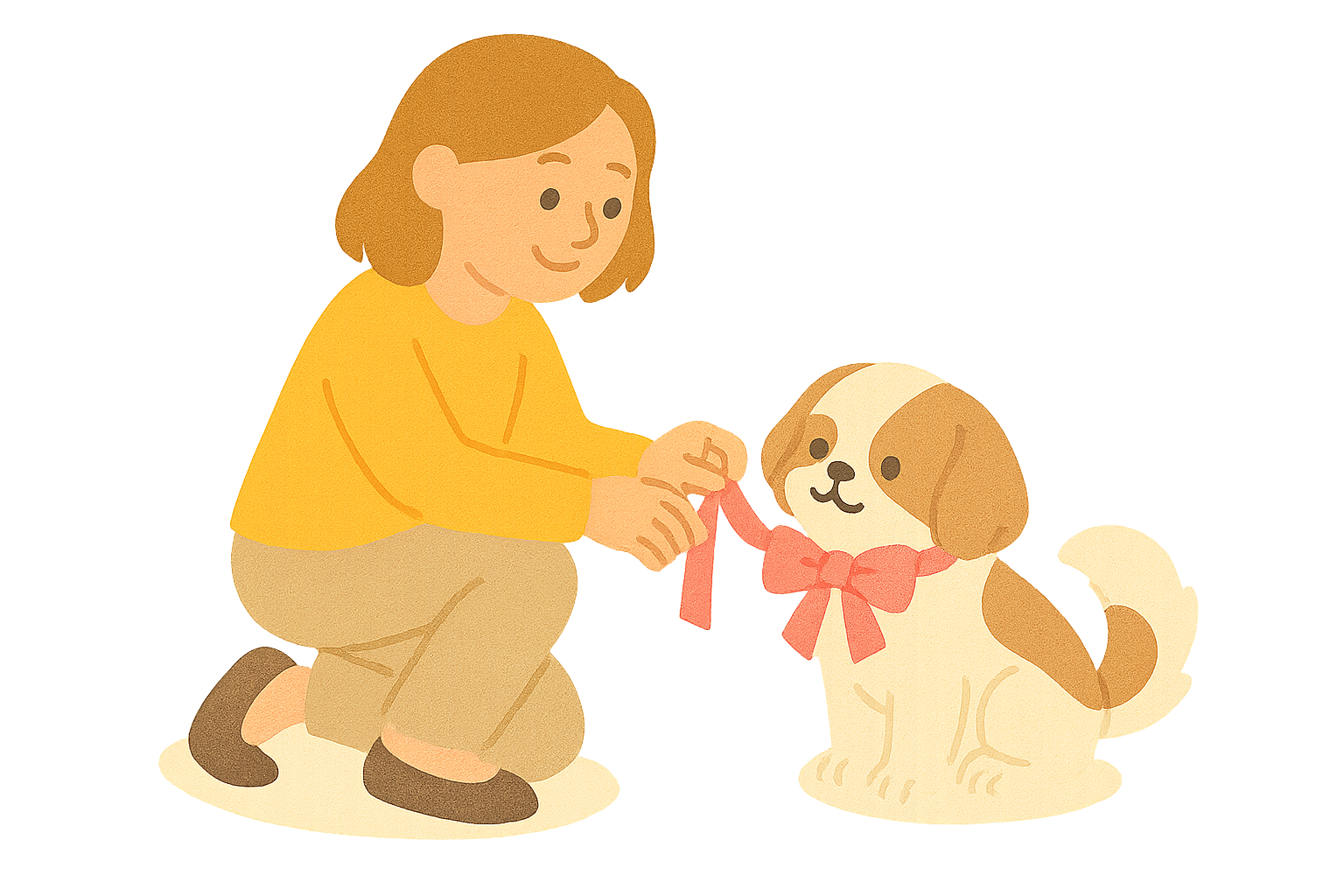 시추견에게 리본달아주기