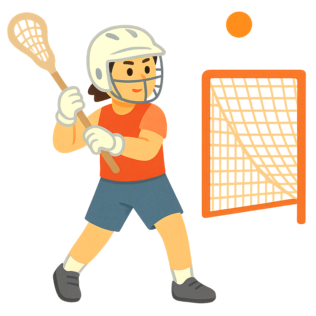 라크로스 선수가 스틱으로 공을 골대에 쏘기