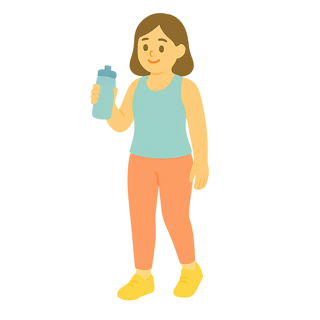 운동후 물병들고 있는 모습