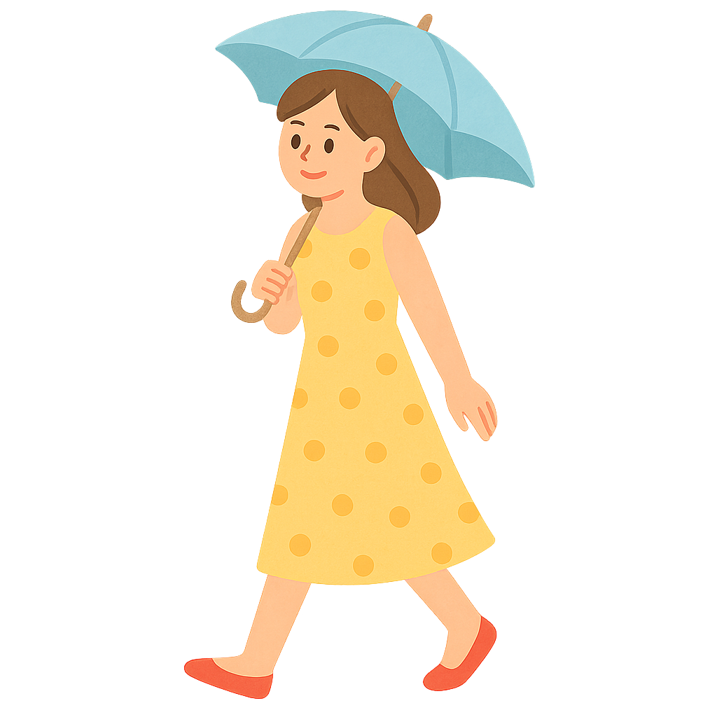 양산을 쓰고 걸어가는 여성