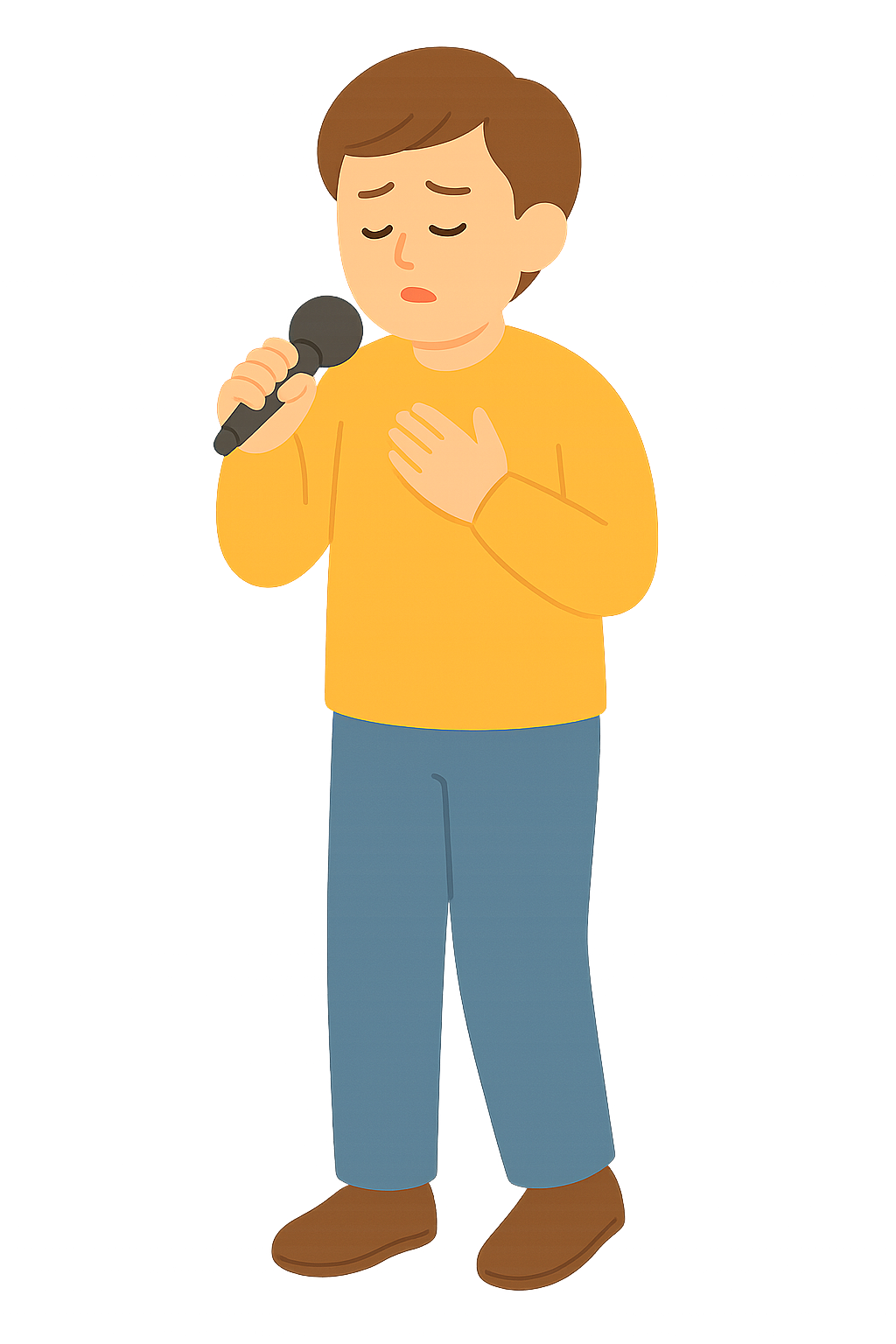 깊은 생각에 잠겨 노래하는 사람