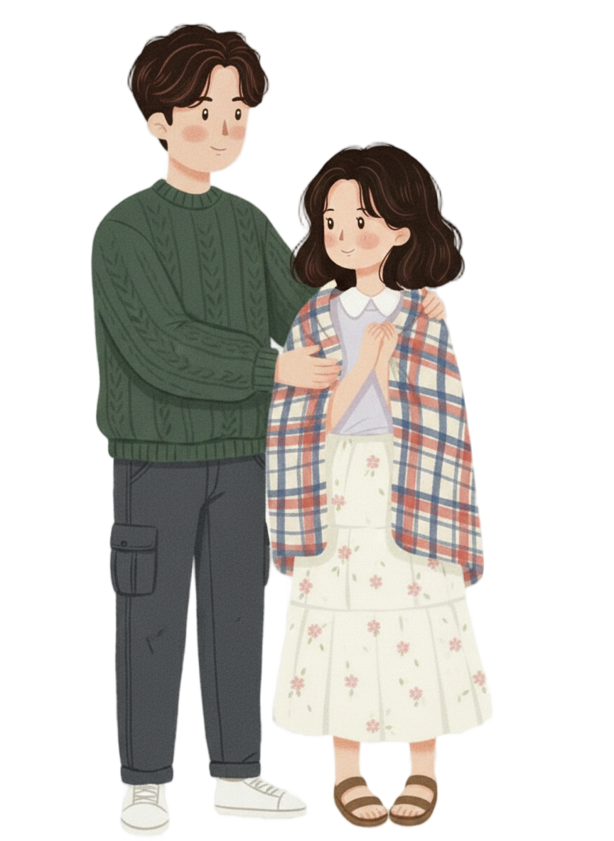 담요를 둘러주며 챙겨주는 장면