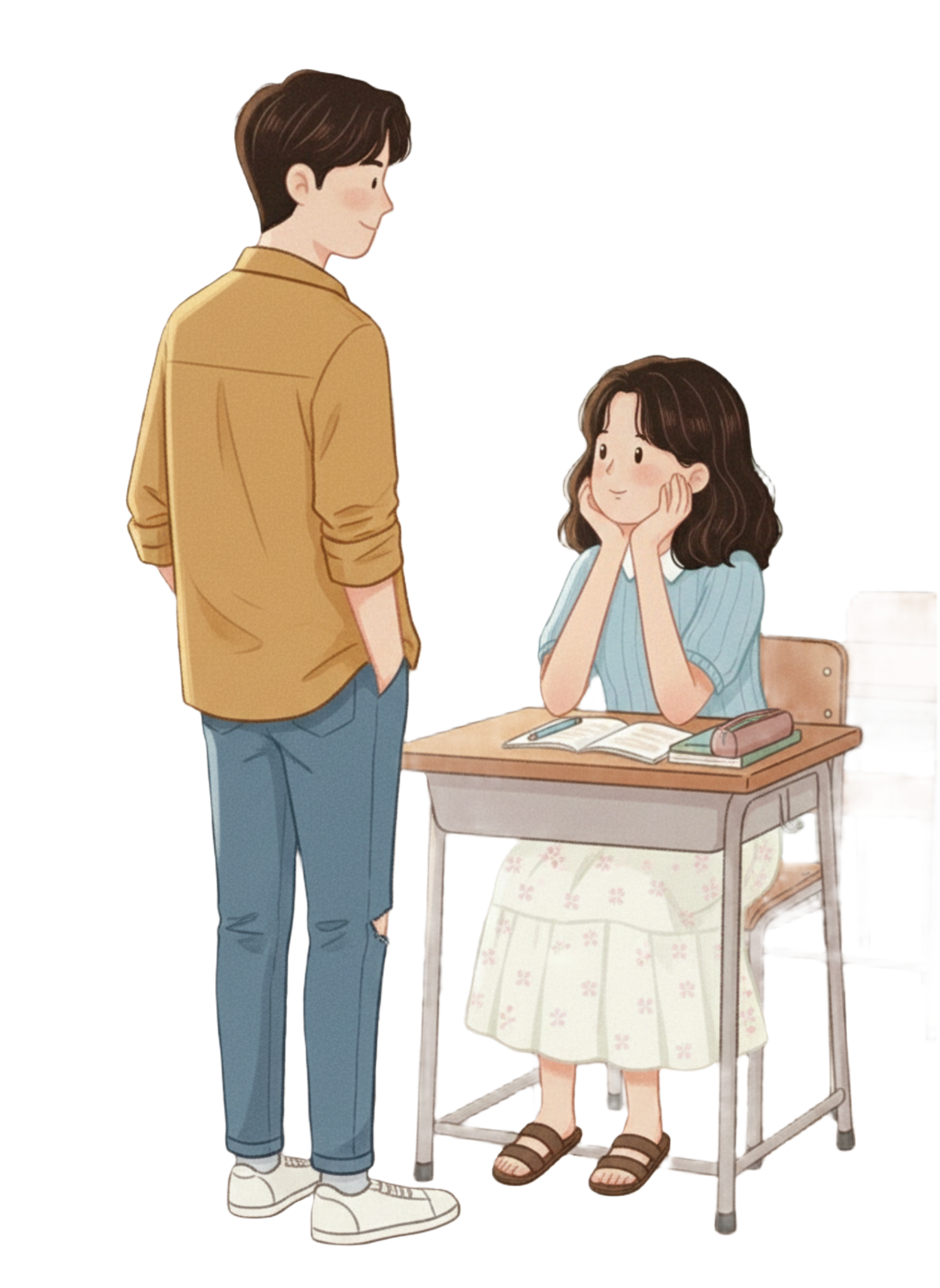 교실에서 서로를 바라보며 이야기하는 모습