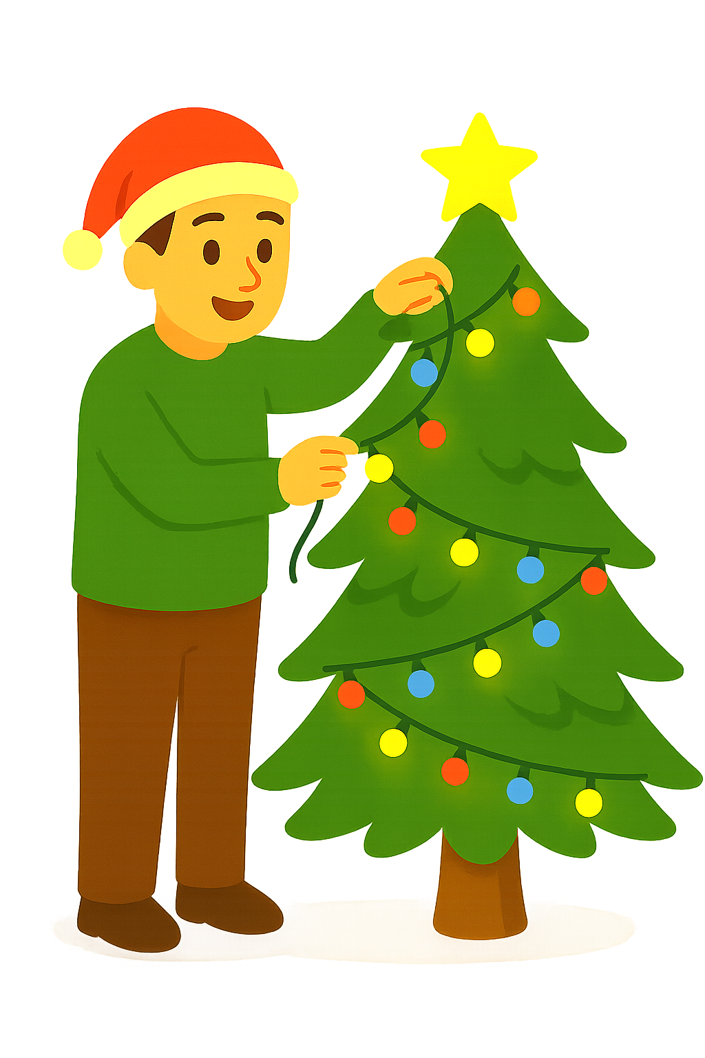 나무에 크리스마스 친구를 거는 사람