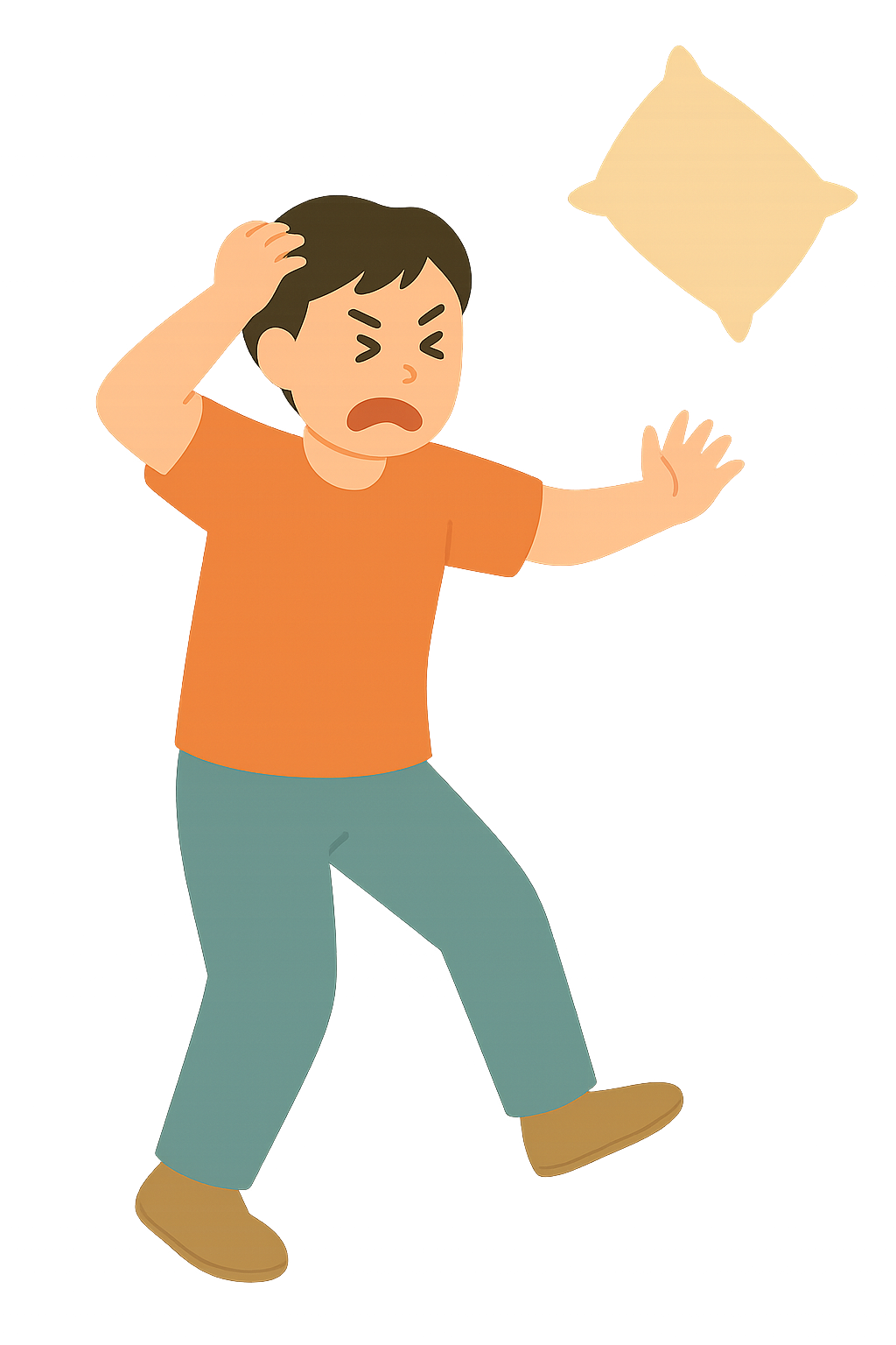 짜증나서 베개를 던지는 사람