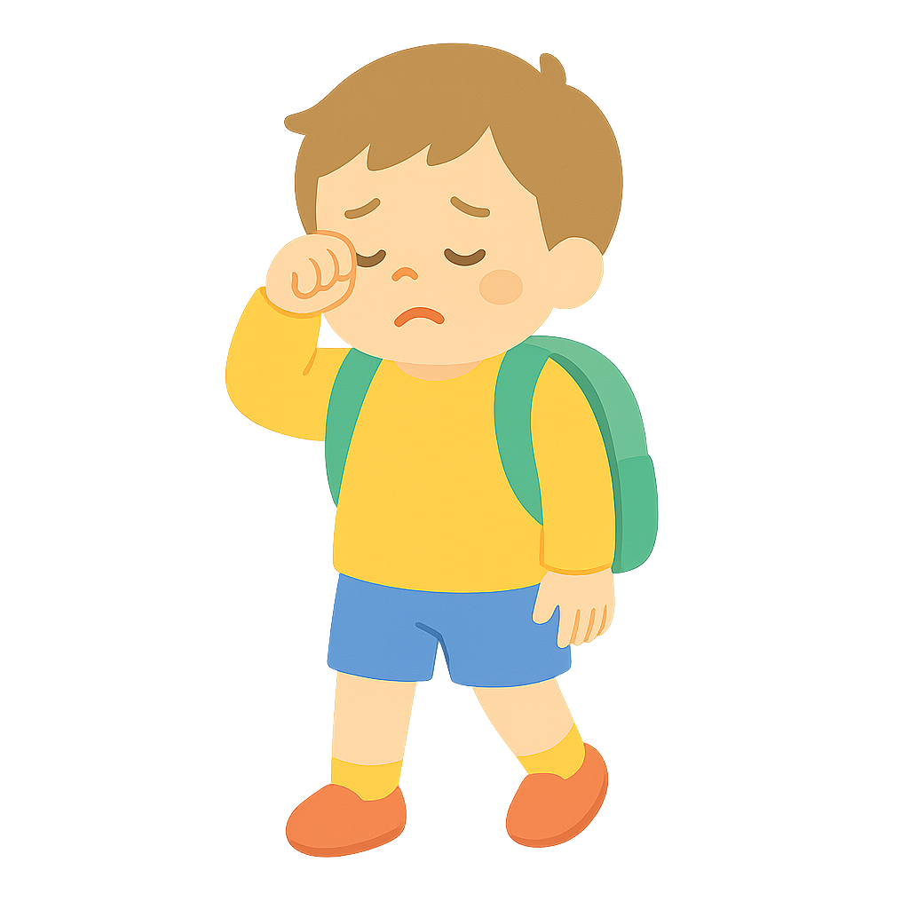 등원하면서 눈을 비비는 졸린아이