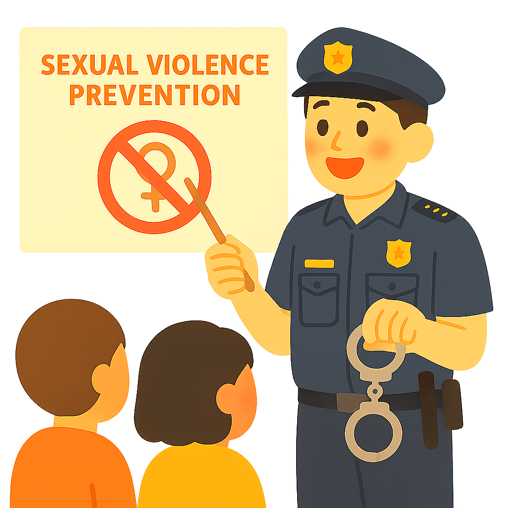 학교에서 피켓을 들고 서있는 경찰