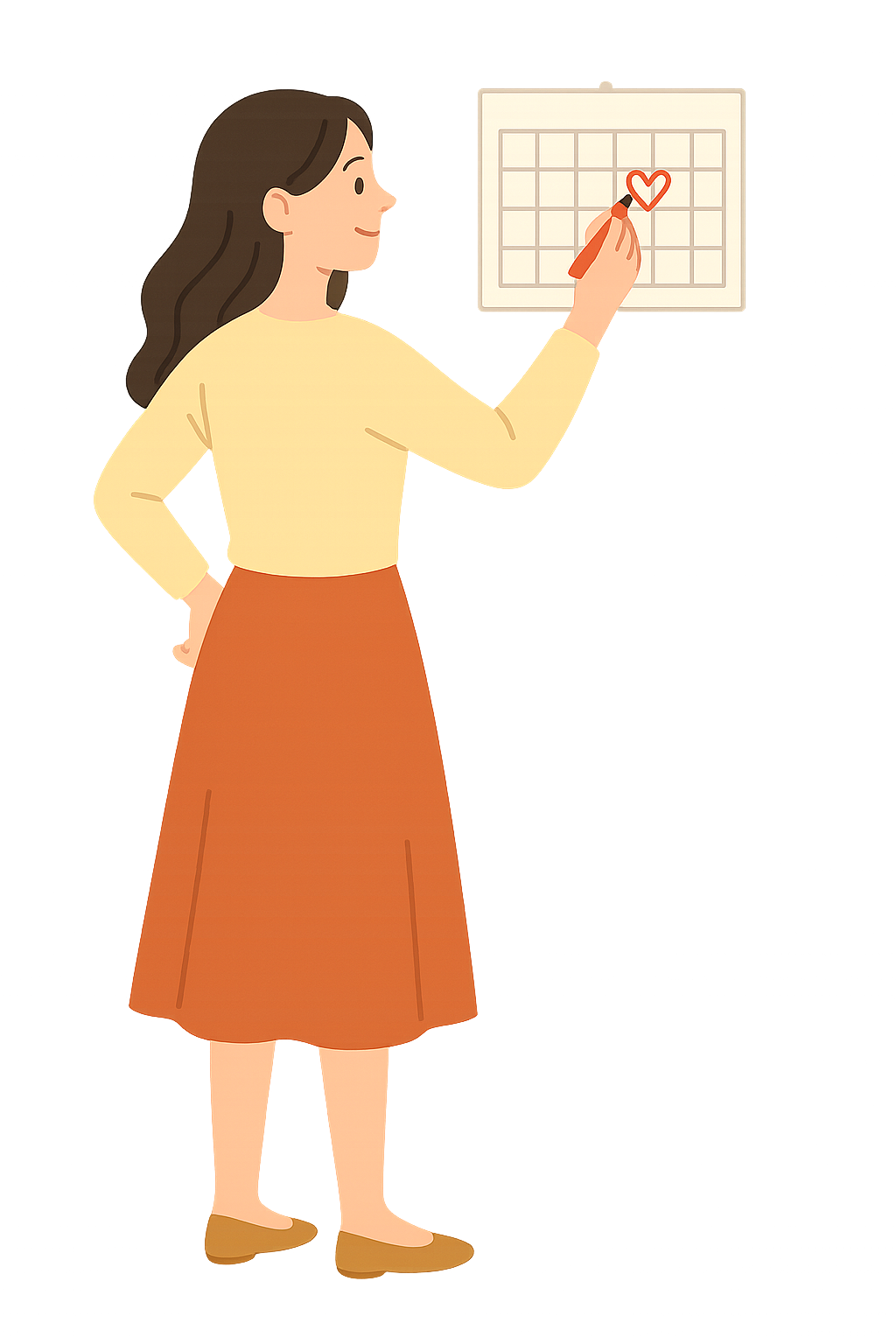 달력에 기념일을 확인하는 모습