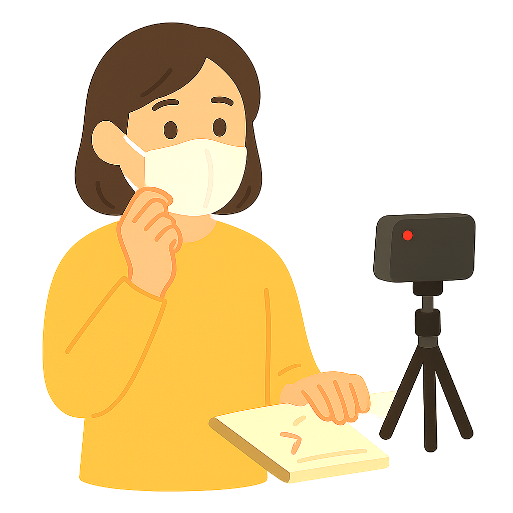 마스크를 쓰고 촬영 준비중인 인물