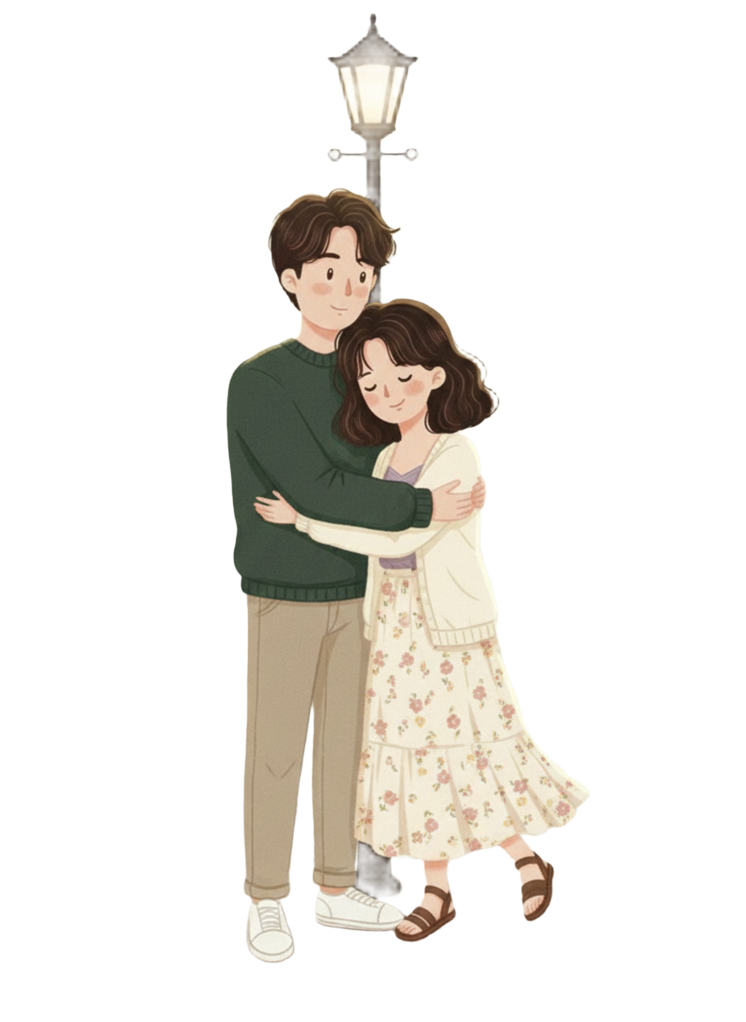 가로등 아래에서 포옹하는 장면 - 무료 일러스트 다운로드 | anizzang