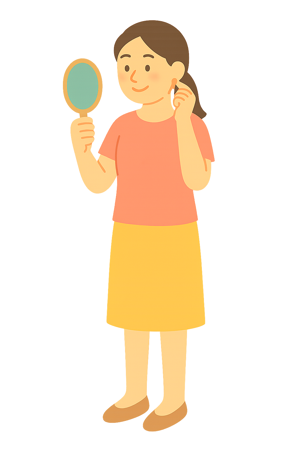 거울보며 귀걸이 체크하는 여성