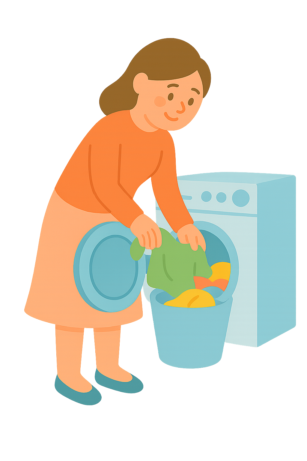 세탁기에 빨래를 넣는 여성