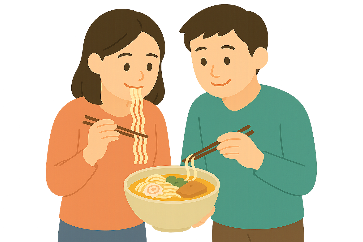 함께라면을 나눠먹는 커플