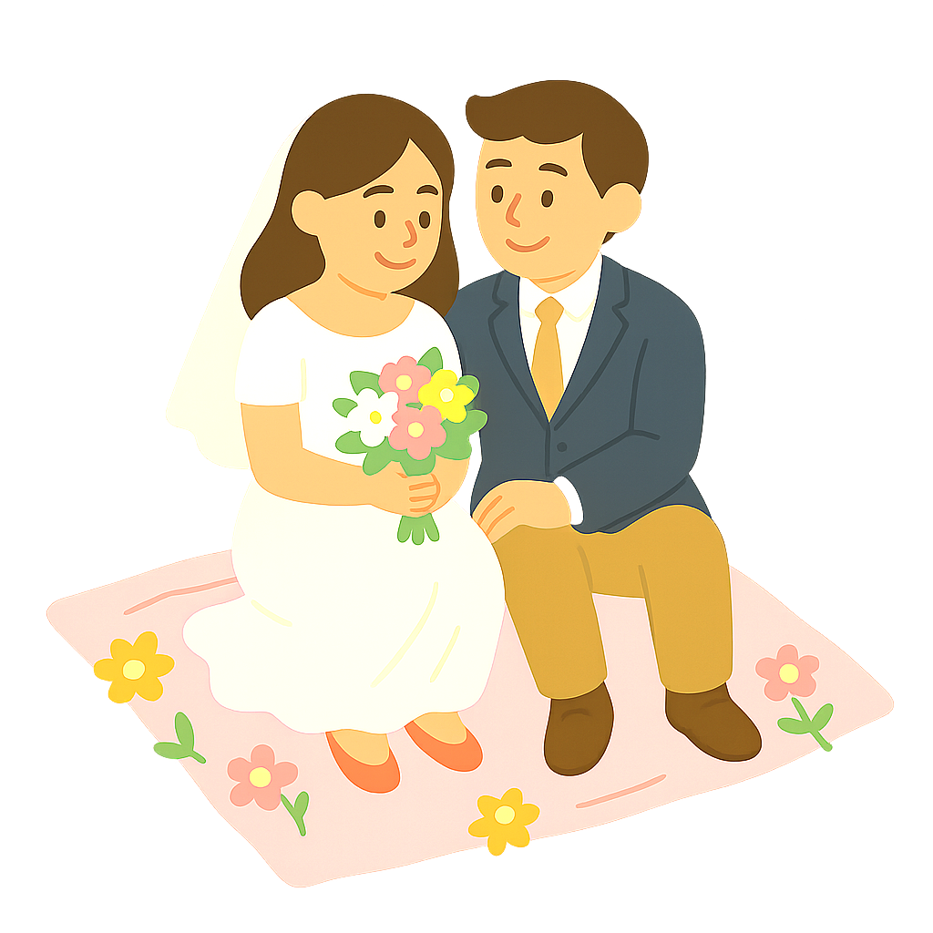 꽃이놓인 피크닉 담요에 앉아있는 모습