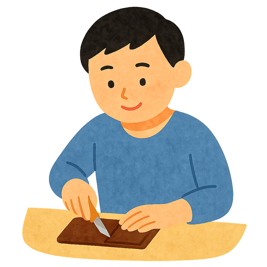 사람이 가죽공예칼로 지갑자르기