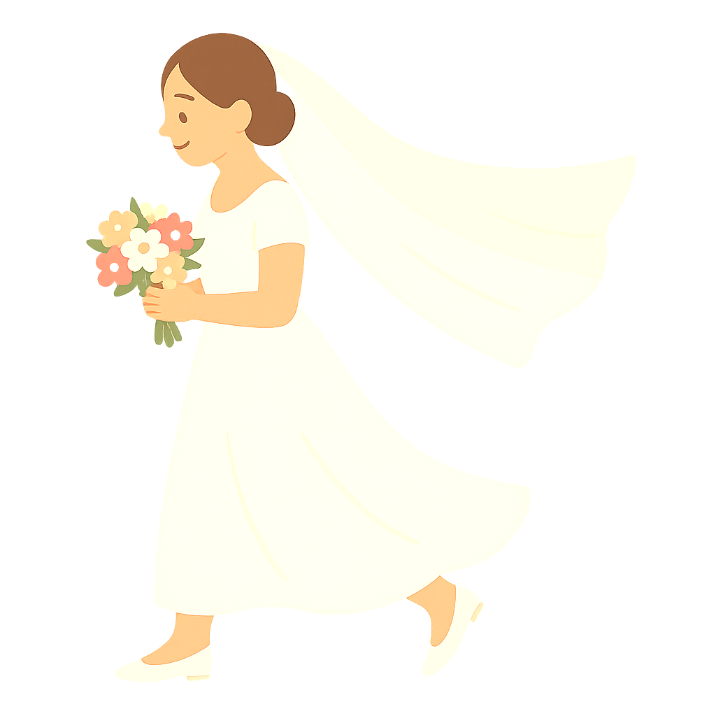 긴베일을 휘날리며 걷는 신부