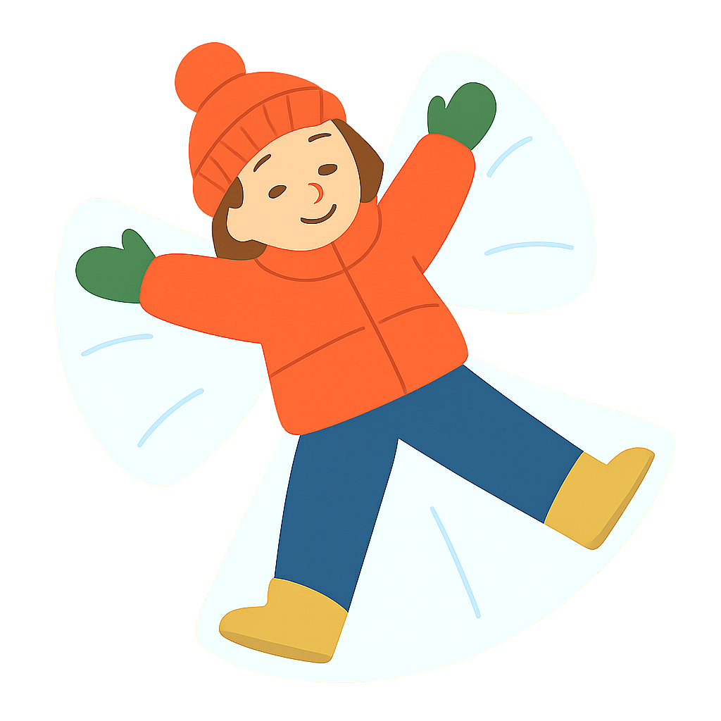 눈 위에서 눈천사를 만드는 아이