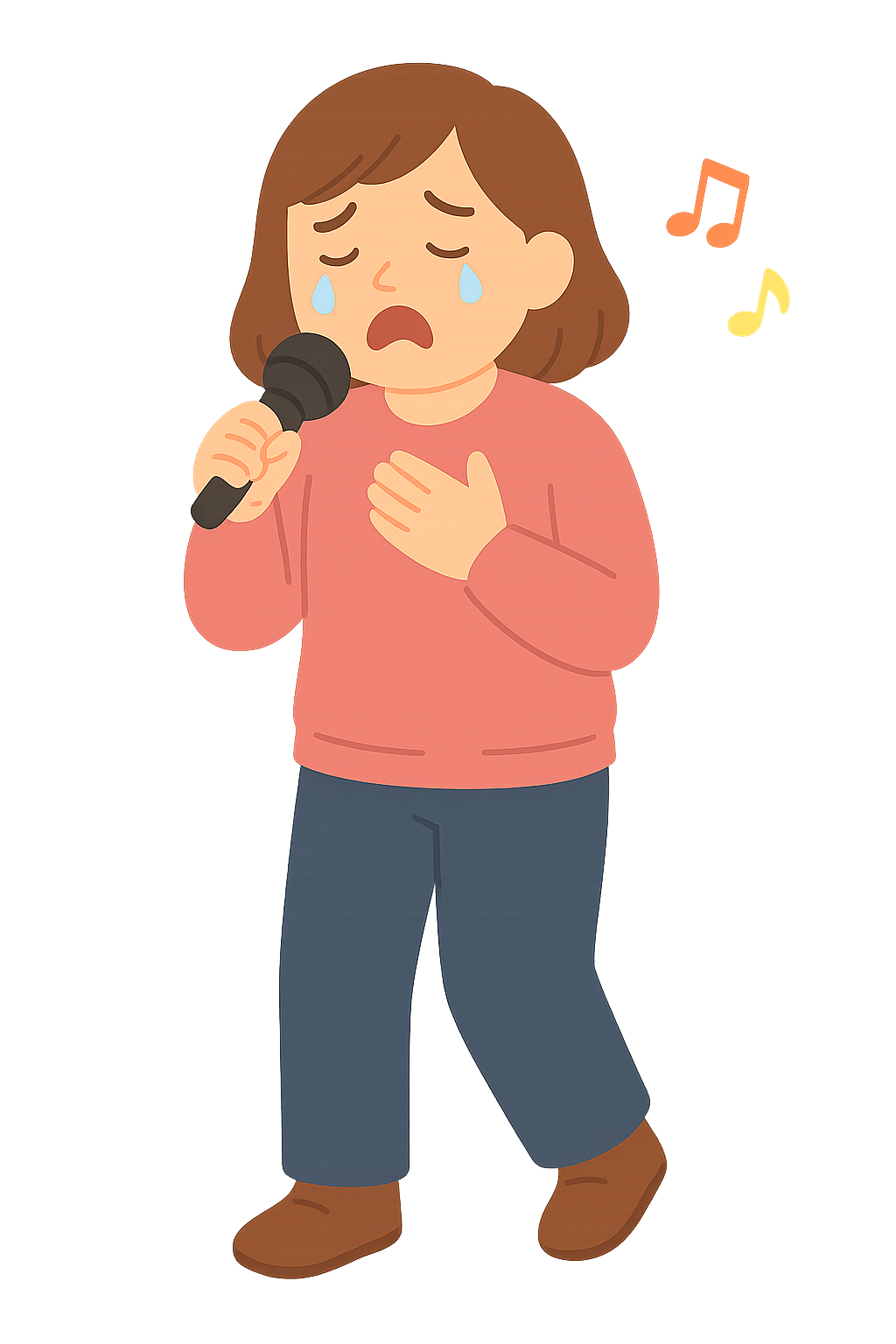 눈물 흘리며 슬프게 노래하는 사람