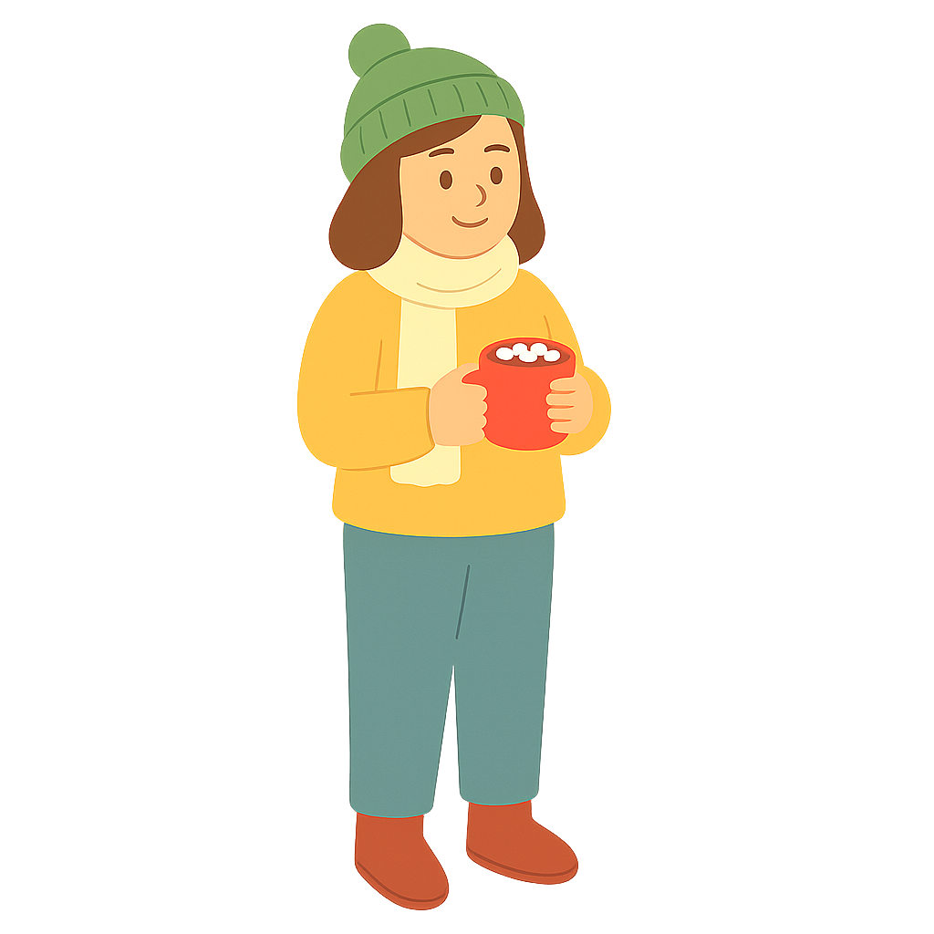 코코아 머그를 들고있는 모습