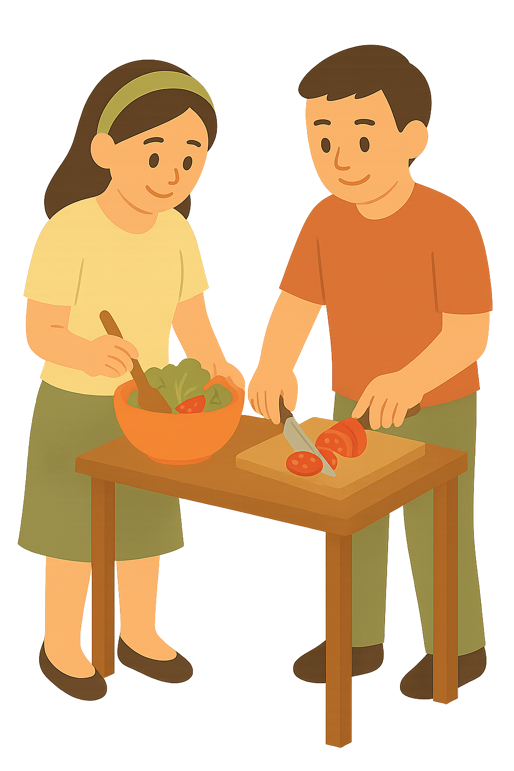 함꼐 샐러드를 만드는 커플