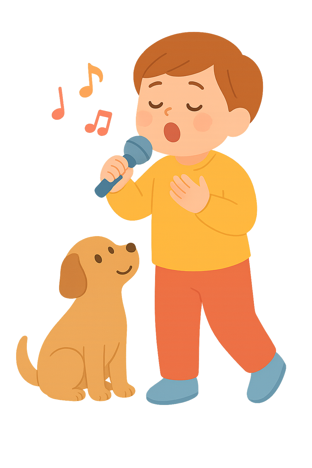 강아지에게 노래하는 아이