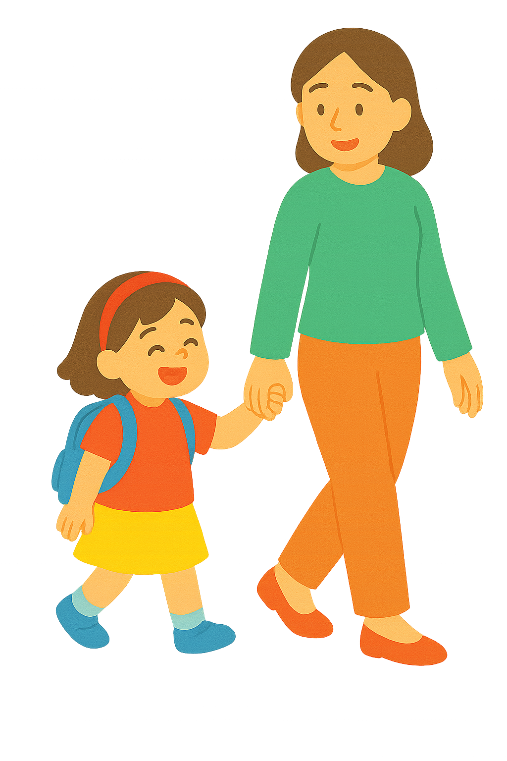 엄마손잡고 유치원에 가는 장면