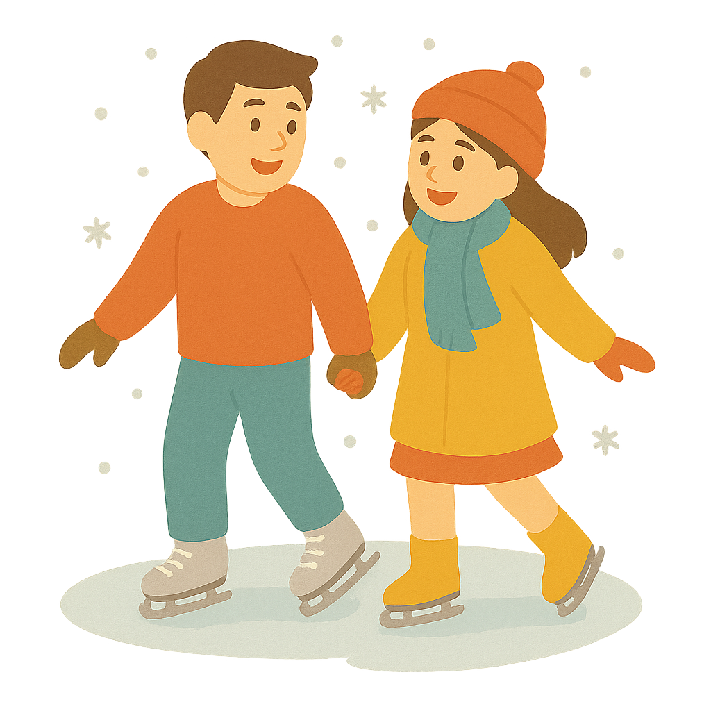 손을잡고 아이스스케이트 타는 커플