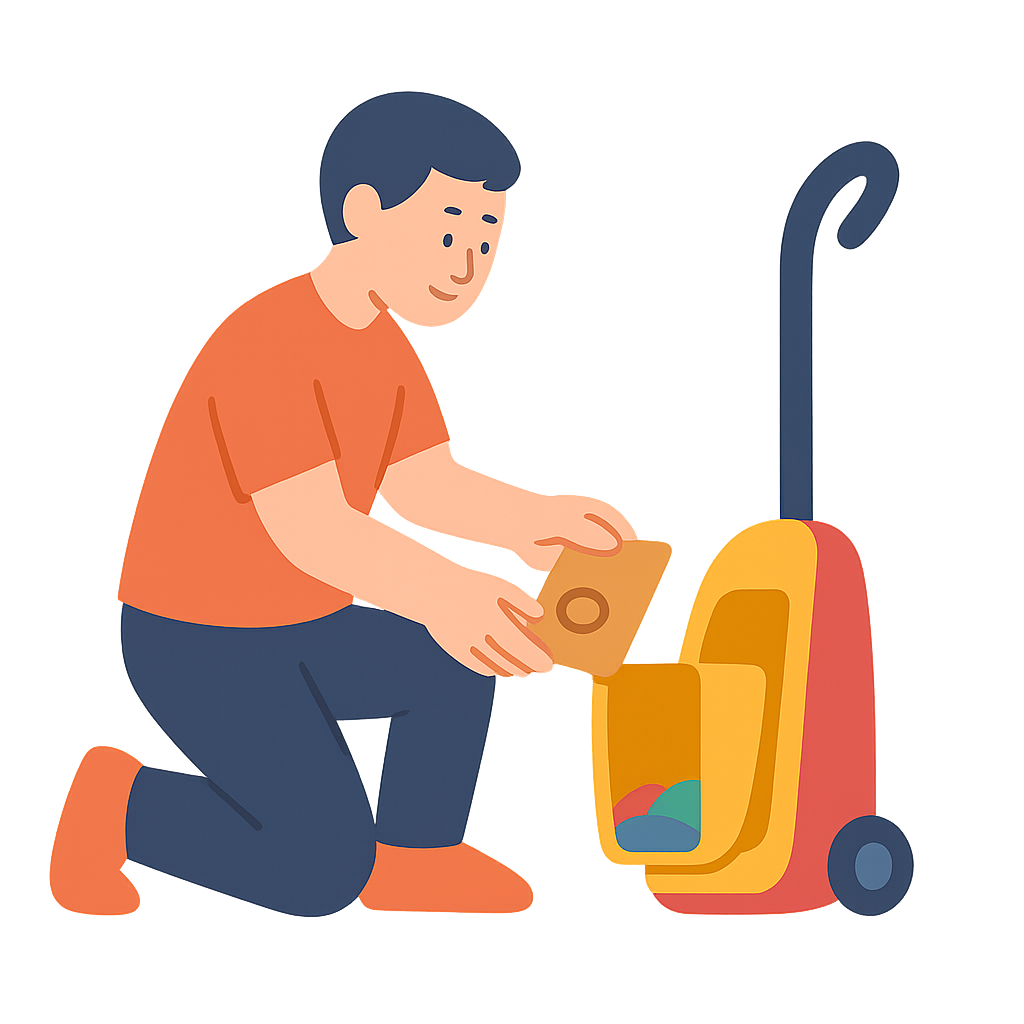 청소기 먼지봉투를 교체하는 장면