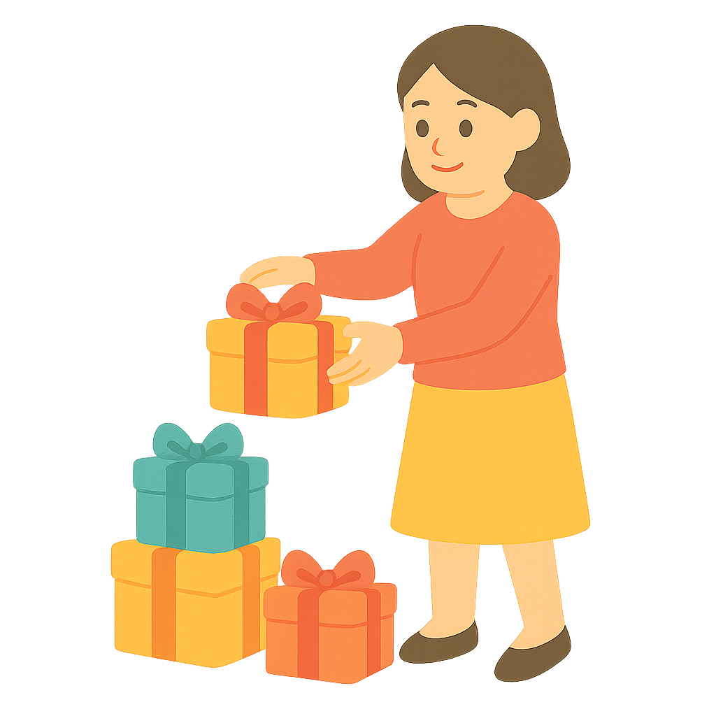 미리포장한 선물더미를 준비한 모습