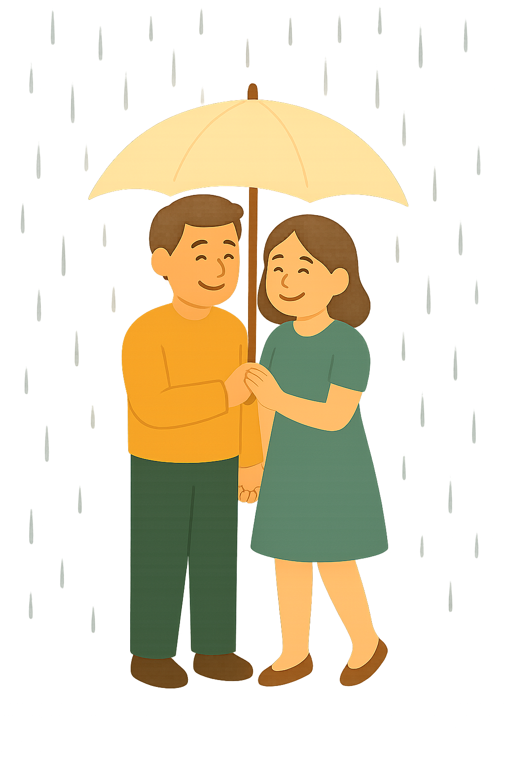 하나의 우산을 함께쓰는 커플