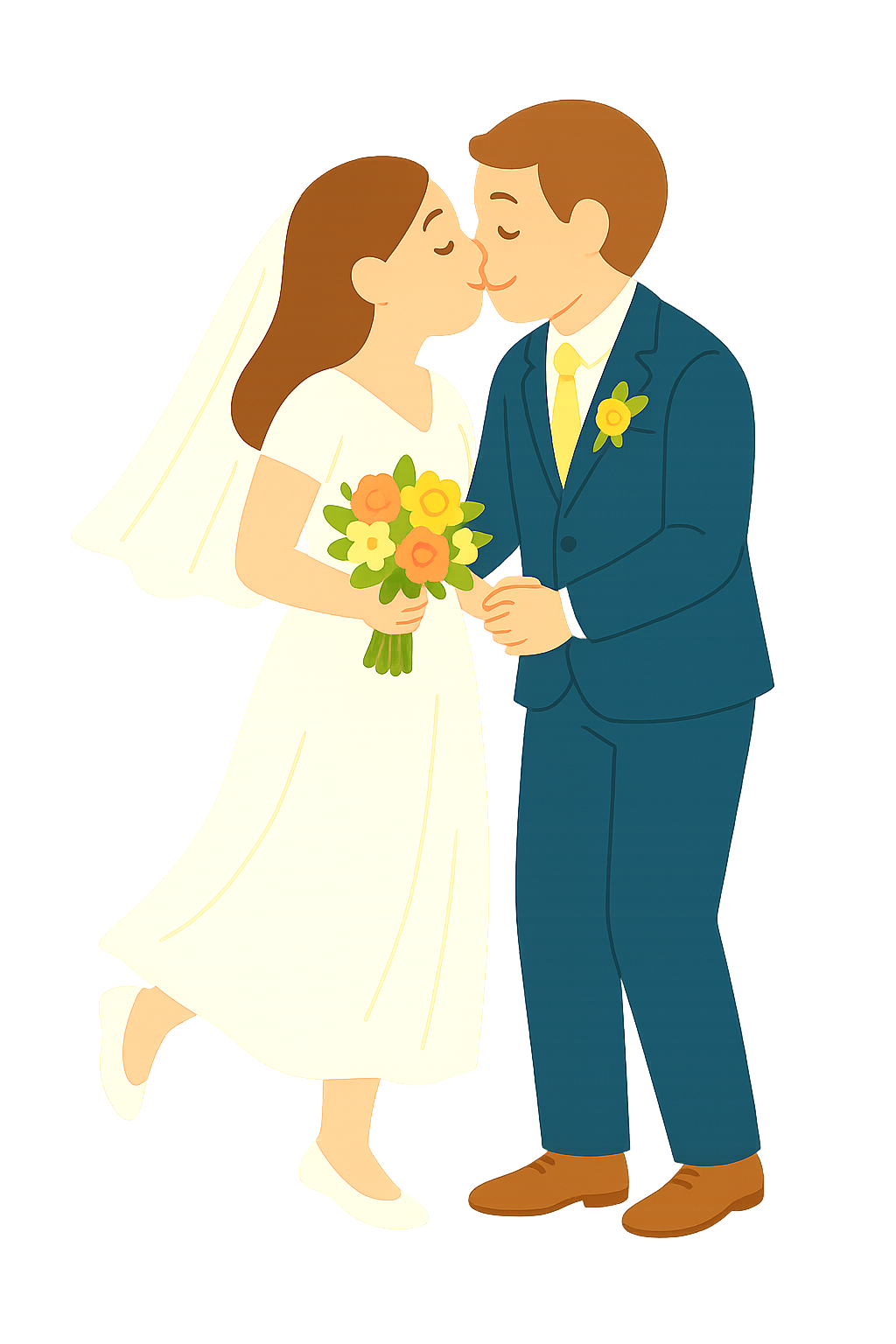 까치발을 들고 신랑에게 입맞춤하는 모습