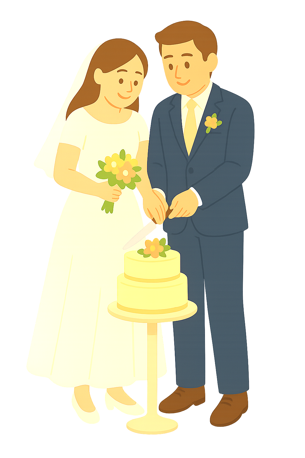 신랑신부 웨딩 케이크를 자르는 커플