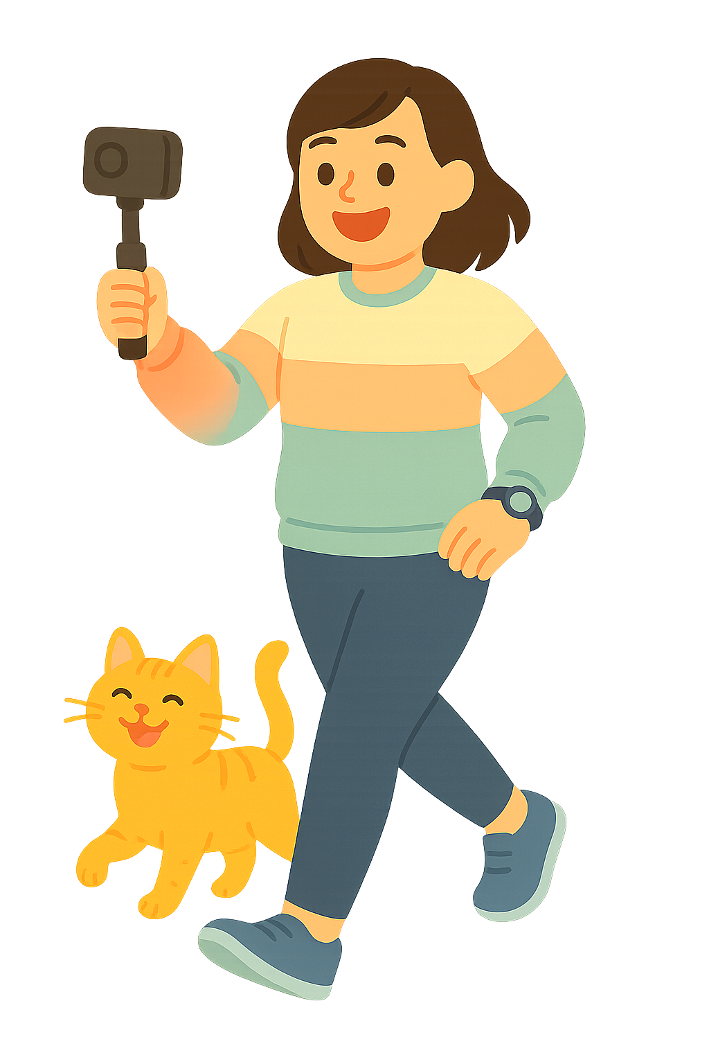 고양이나 반려동물과 함께 촬영하는 모습