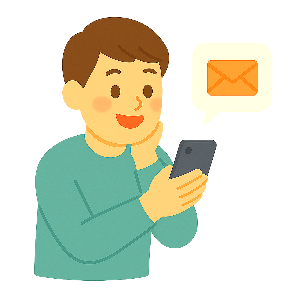 DM확인하며 미소짓는 장면