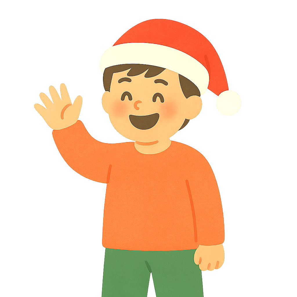 눈내리는 날 산타모자를 쓴 채 인사하는 모습