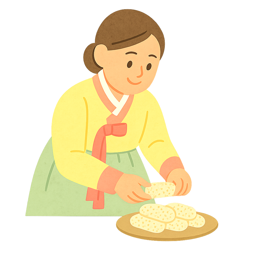 유과를 접시에 담는 모습