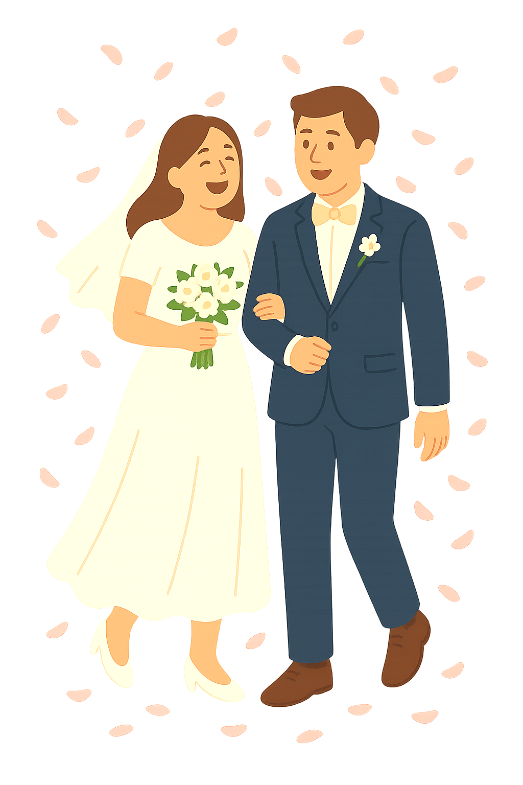 꽃잎이 흩날리는 길을 함께 걷는 모습