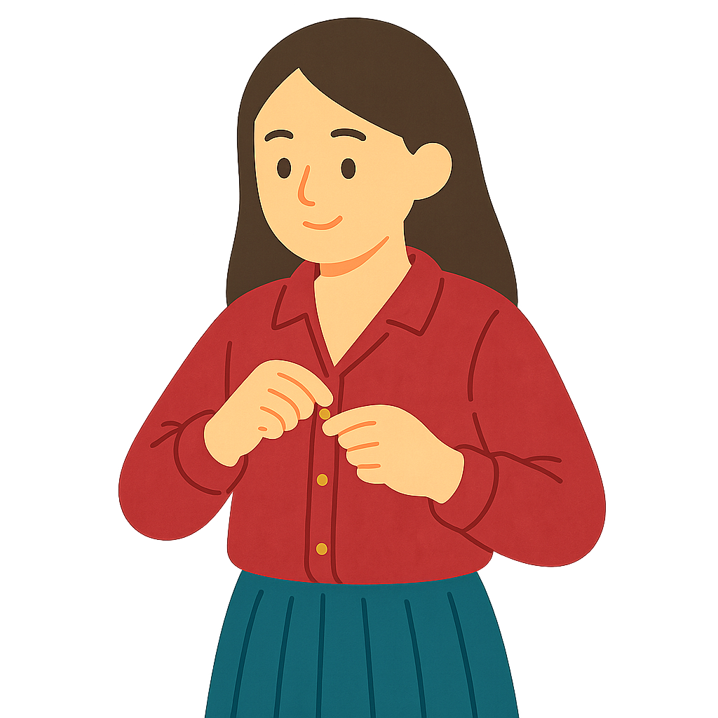 벨벳블라우스 입고 단추잠그기