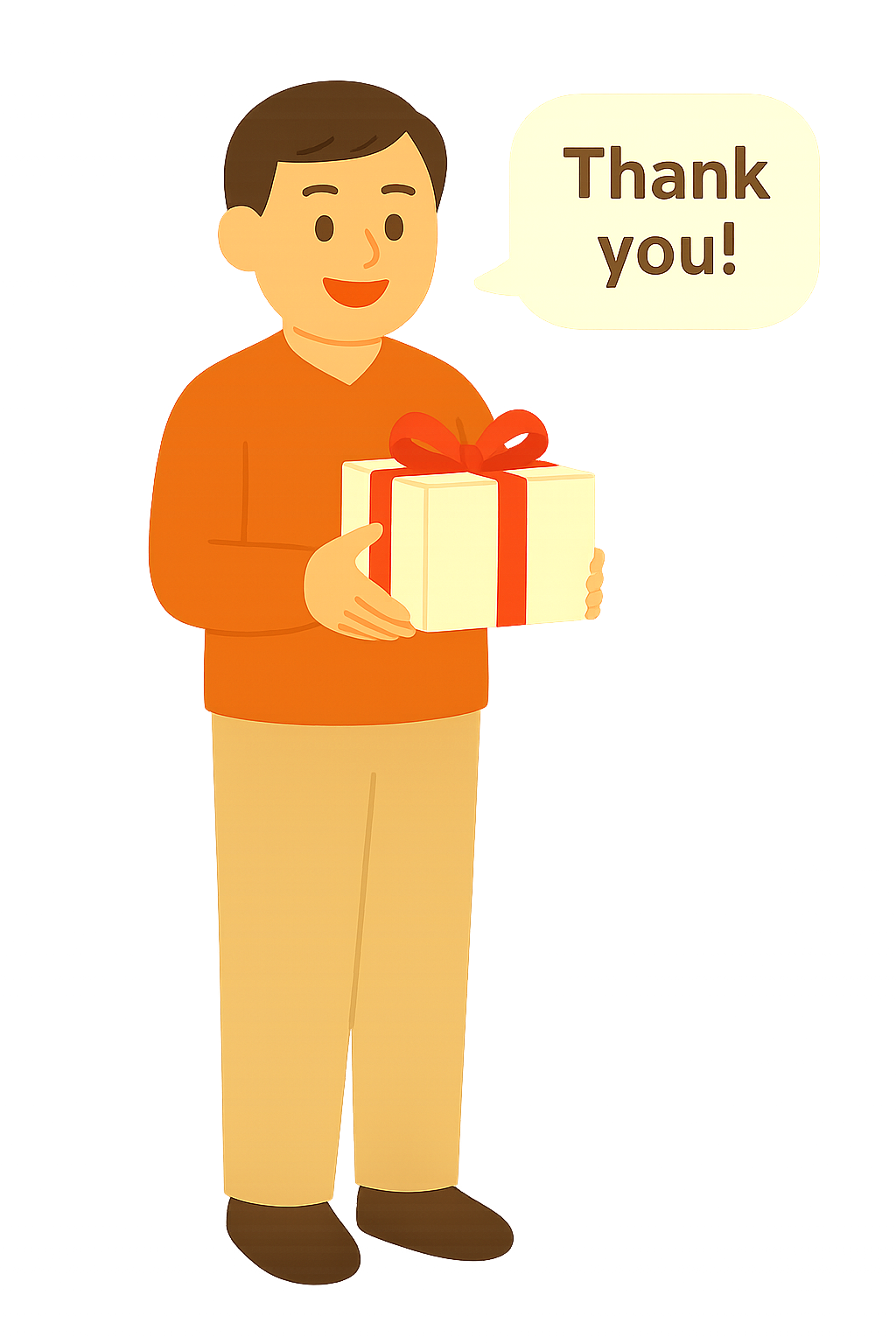 감사인사와 함께 선물전달하는 장면