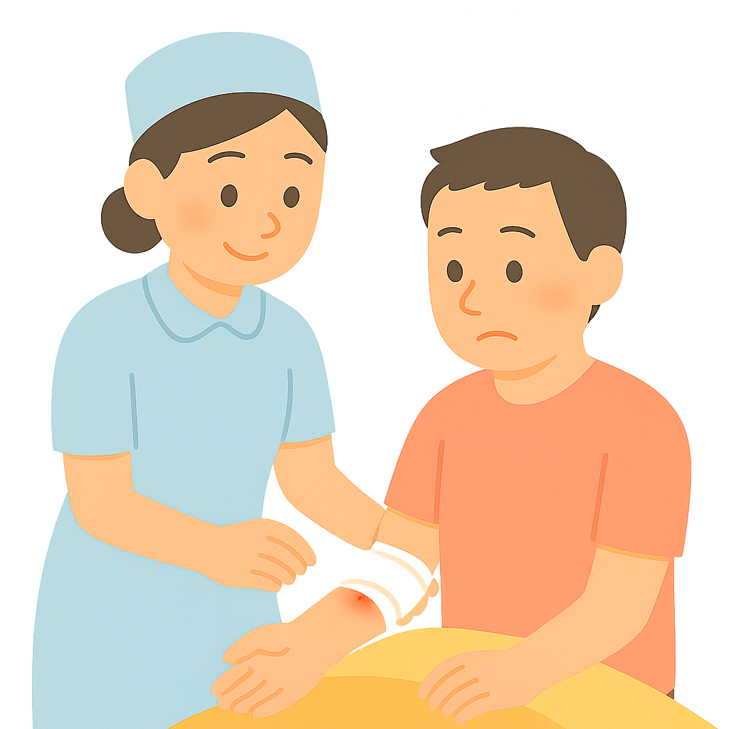 상처에 붕대를 감아주는 간호사