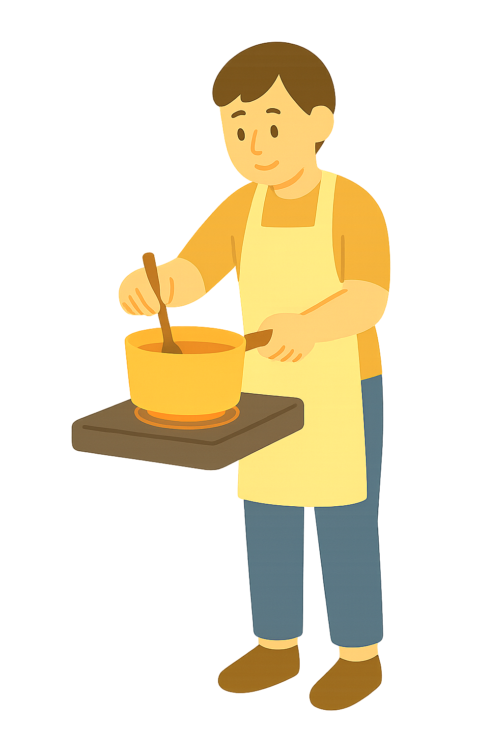 인덕션에서 수프를 저어만드는 모습