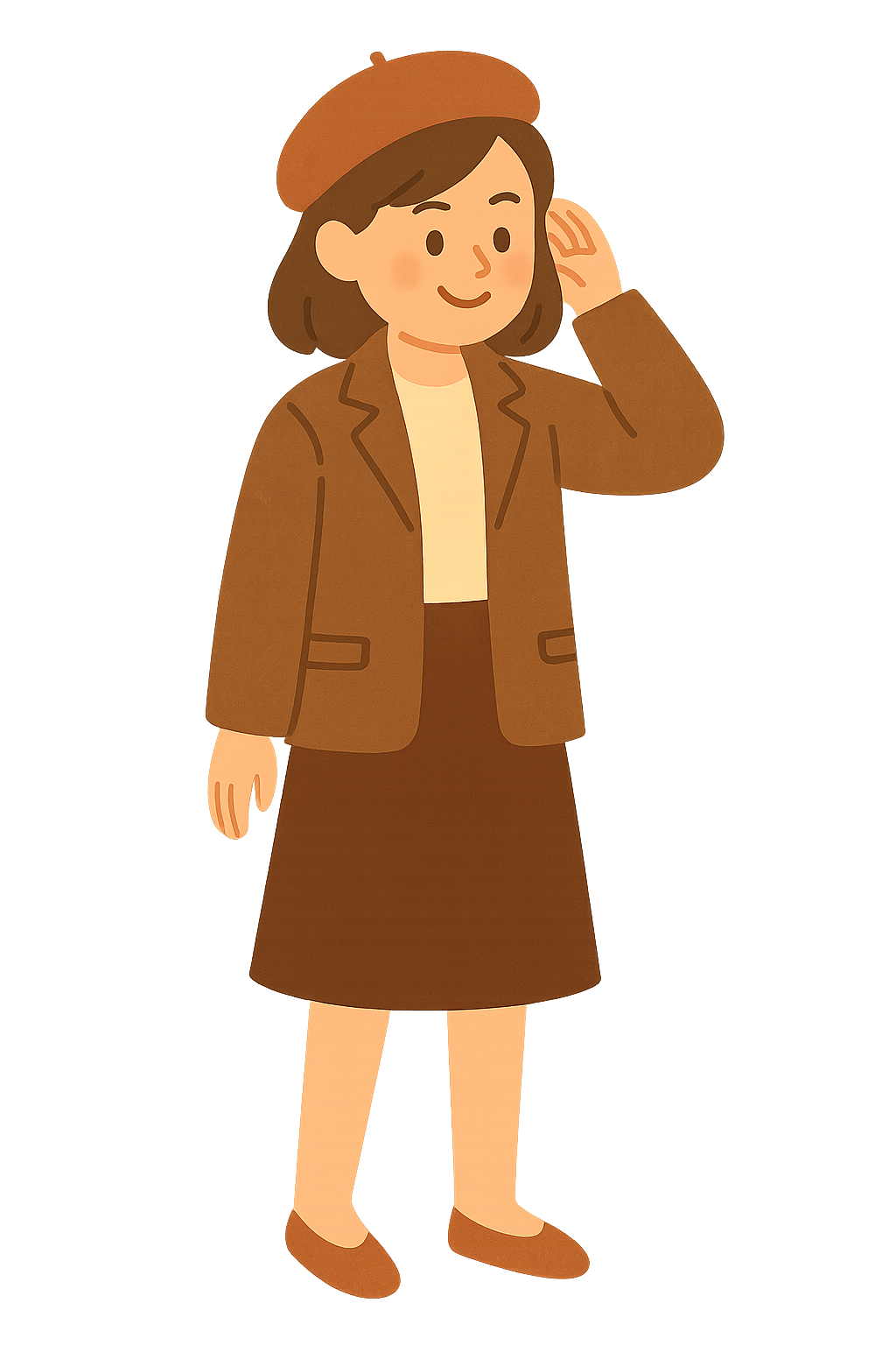 브라운자켓에 베레모를 쓴 모습