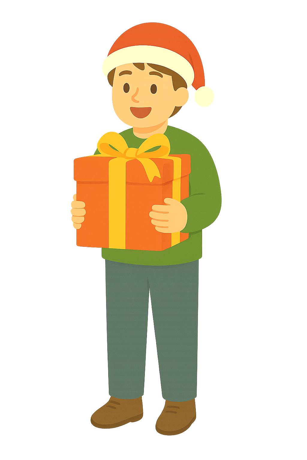 산타모자를 쓰고 큰 선물 상자를 들고있는 모습