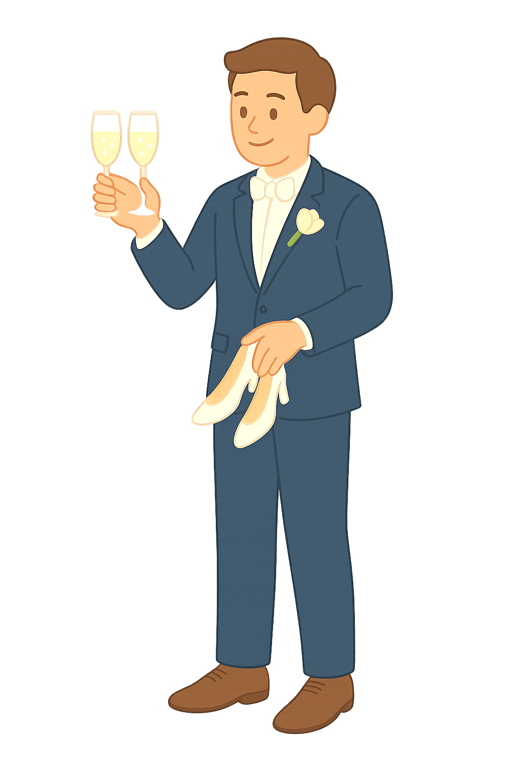 건배를 위해 삼페인잔을 든 신랑