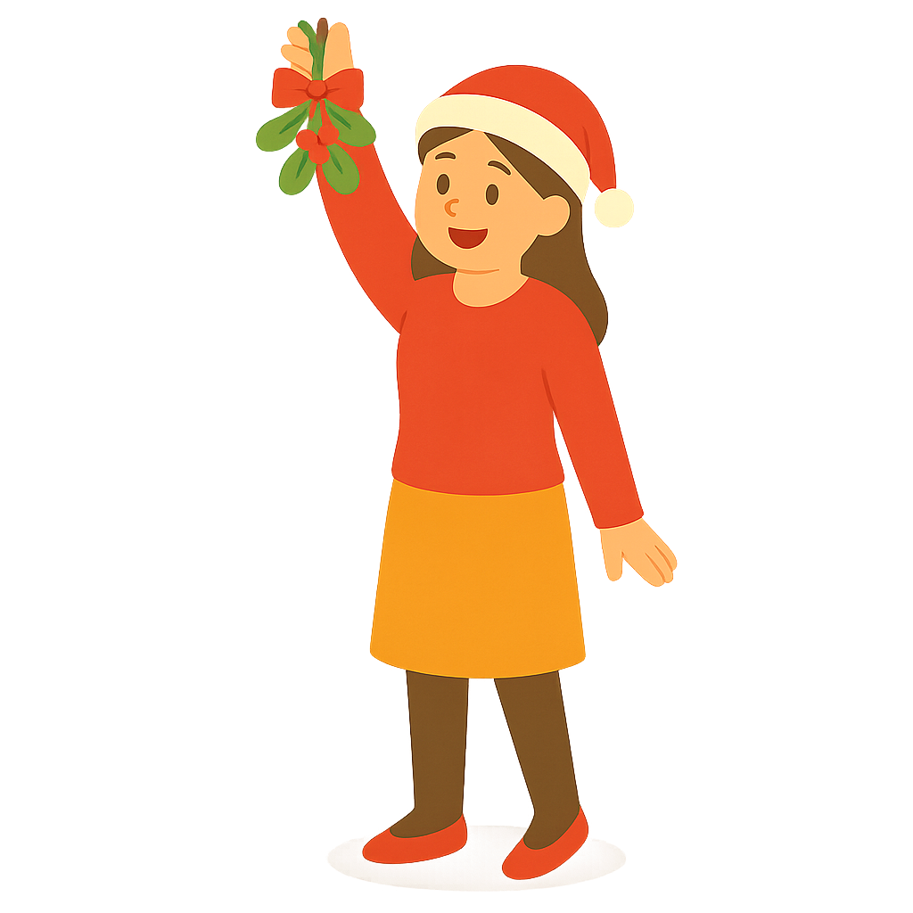 겨우살이를 걸며 웃는 모습